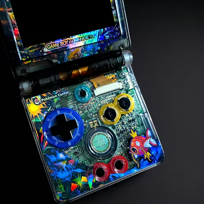 Nintendo GBA SP Game Boy Advance SP Pokémon Rainbow Magikarp Custom Mod Console